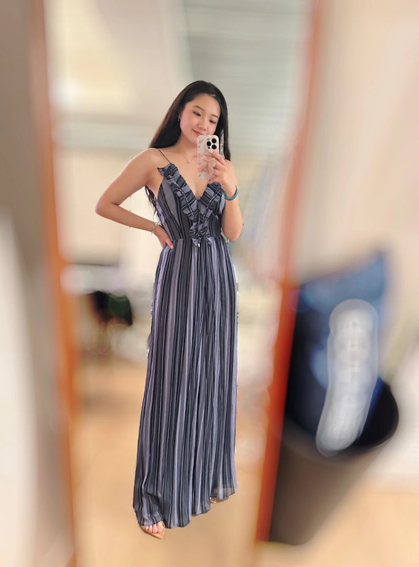 Keepsake Blue and navy striped wide leg jumpsuit size M