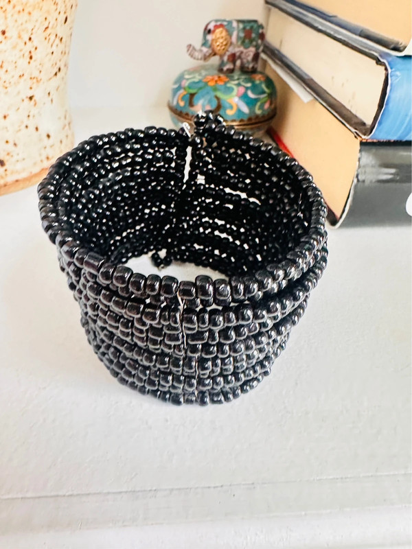 Large black glass bead cuff 2