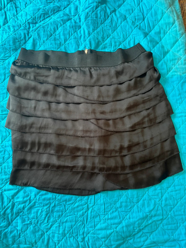 Studio w black satin feel mini skirt with ruffle details size 14 1