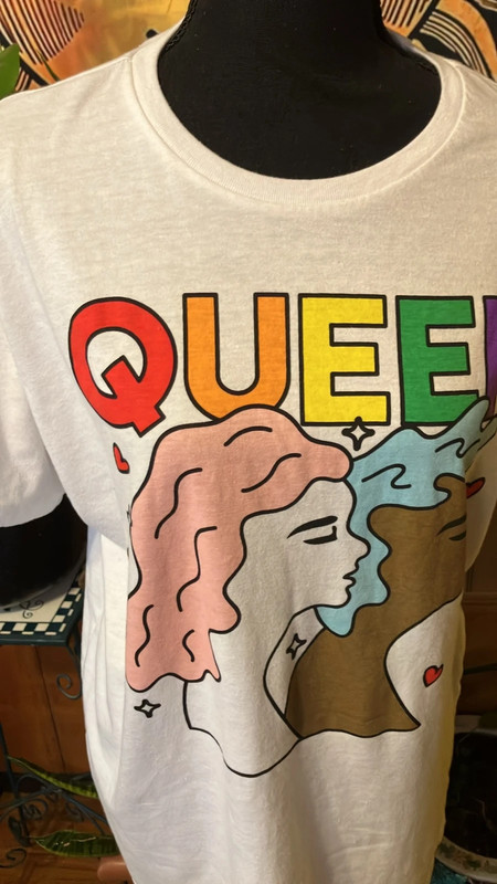 Queer large white womens graphic tee shirt 3