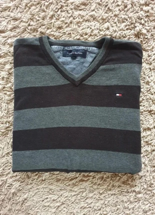 Pull/sweat à col V homme Tommy Hilfiger taille L rayures noir et gris, marque: Tommy Hilfiger, état: Très bon état, taille: L, 22,00 €, 23,80 € Protection acheteurs incluse