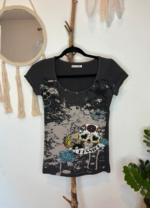 t-shirt noir motif skull cœur & fleurs ichi s, marque: ICHI, état: Très bon état, taille: S / 36 / 8, 7,00 €, 8,05 € Protection acheteurs incluse