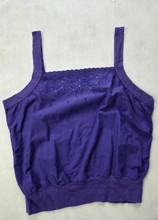 Top violet brodé à bretelles – Taille approx. 42/44 (L) Look estival, estado: Muito bom, tamanho: L / 40 / 12, €7.00, €8.05 inclui Proteção do Comprador