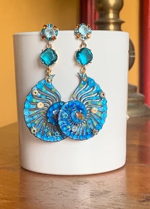 Boucles d’oreille ammonites en cuivre émaillé et verre, brand: diotime, condition: New without tags, €69.00, €73.15 includes Buyer Protection