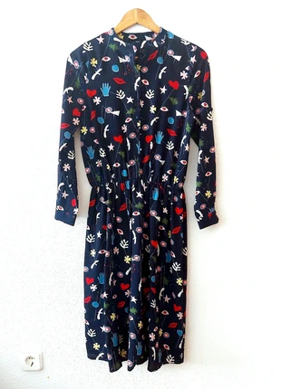 Vestido estampado midi (medidas en la descripción), marque: DEUX, état: Très bon état, taille: XS / 34 / 6, 18,00 €, 19,60 € Protection acheteurs incluse