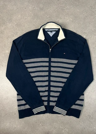 Pull/Sweat gilet full zip col haut montant Tommy Hilfiger XXL Rayures marine blanc logo brodé, brand: Tommy Hilfiger, condition: Very good, size: XXL, €24.90, €26.85 includes Buyer Protection Pro