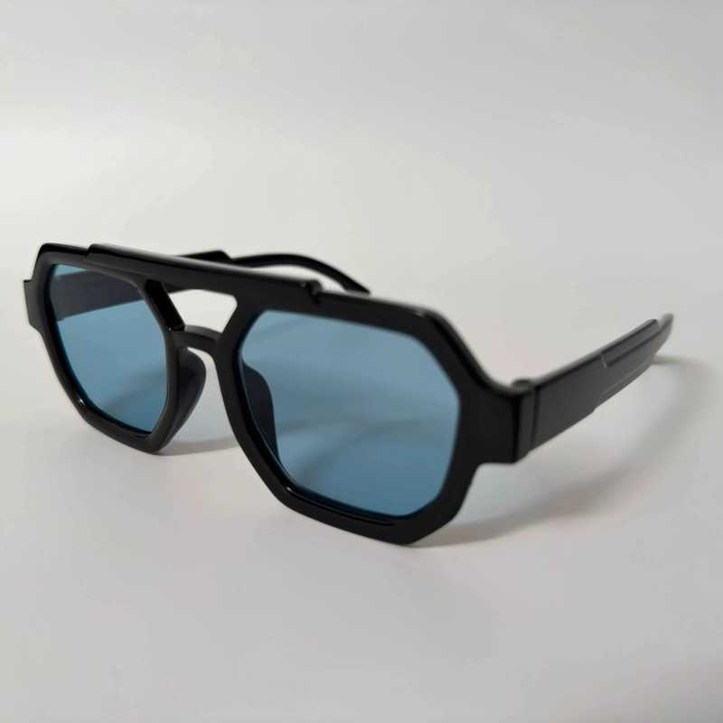 Black & Blue Full Rim Fashion Decor Square Pilot Sunglasses