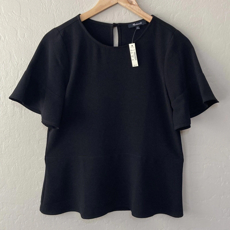 Women’S Madewell Flare Hem Top Nwt Black Size M 1