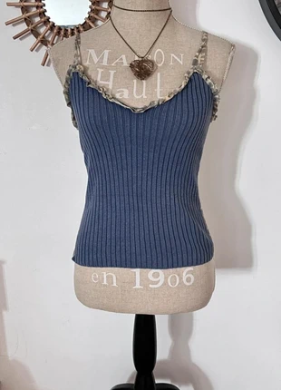 🌸 top court vintage année 2000 côtelé à l’avant bleu transparent léopard arrière taille 38 M #zara, brand: Zara, condition: Very good, size: M / 38 / 10, €6.00, €7.00 includes Buyer Protection