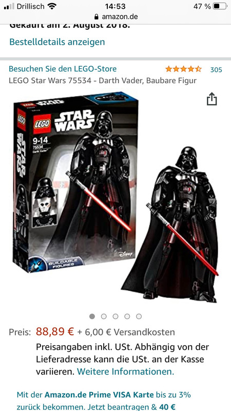 Lego star wars 75534 discount darth vader buildable figure