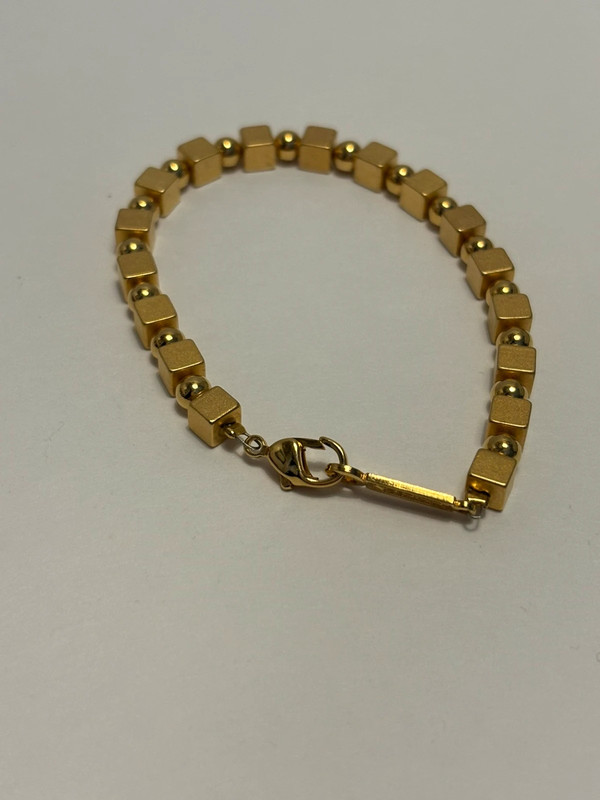 Napier Gold Tone Brushed Square & Shiny Round Beaded Bracelet 7-1/2” 4