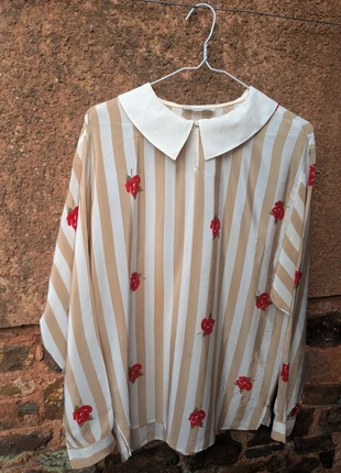 Vintage pure silk statement collar rose print shirt blouse, brand: Vintage Dressing, condition: Good, size: S / 8, £8.00, £9.10 includes Buyer Protection