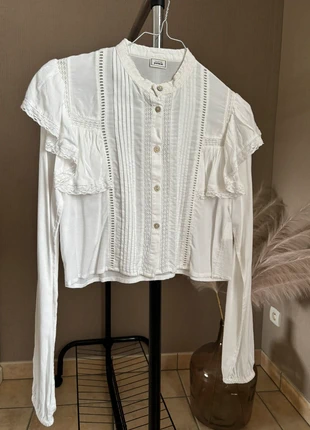 Chemise à broderie blanche Pimkie taille XS, merk: Pimkie, staat: Heel goed, maat: XS / 34 / 6, € 6,00, € 7,00 inclusief Kopersbescherming