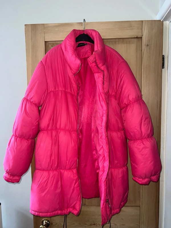 Pink oversized puffer jacket on sale