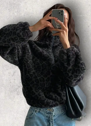 Veste half zip avec motif léopard - Taille M - Couleur : Noir et Gris, marque: y2k, état: Neuf sans étiquette, taille: M / 38 / 10, 37,00 €, 39,55 € Protection acheteurs incluse