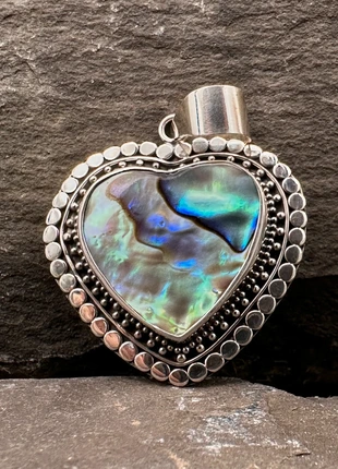 Vivid abalone heart pendant sterling silver beaded border 28x30mm 5.48g, brand: Vintage, condition: Very good, £32.00, £34.30 includes Buyer Protection Pro