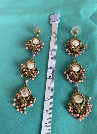 Mikey London Statement Dangle Earrings – Vintage Gold & Pink Beads, brand: Mikey london, condition: Very good, €12.00, €13.30 includes Buyer Protection