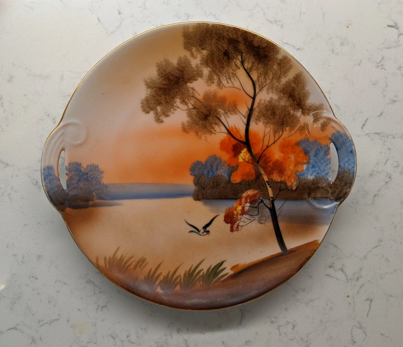 Vintage Noritake Hand painted small decorative plate - sunset over the water 1