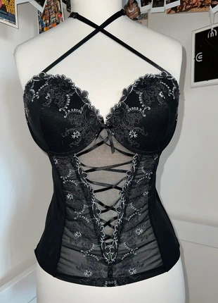 Black and Silver Corset - y2k Style - Gothic /Rococó Lolita Corset , merk: Colours of the World, staat: Heel goed, € 20,00, € 21,70 inclusief Kopersbescherming