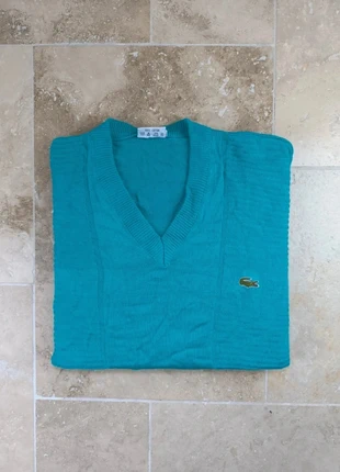 Pull col V Lacoste - Homme L oversize - Turquoise avec motifs - 100% coton, marque: Lacoste, état: Très bon état, taille: M, 35,00 €, 37,45 € Protection acheteurs (Pro) incluse