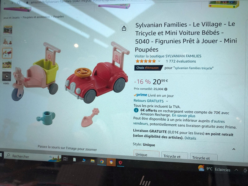 Figurines Sylvanian Families + Tricycle et mini voiture bébés