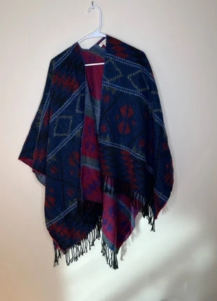 🌟 Stunning Geometric Boho Poncho - Blue with Red, Black & White Details! 🌟, brand: Heritage 1981, condition: New without tags, size: One size, £3.03, £3.88 includes Buyer Protection