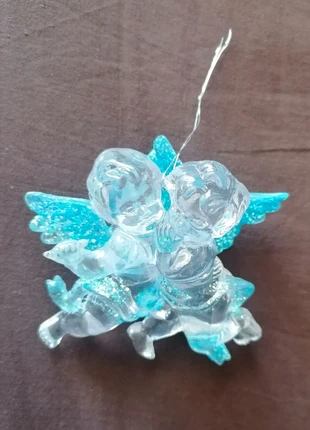 Vintage 🎄 Suspension pour sapin de Noël couple d'angelots bleus paillettes, condizioni: Ottime, €6.99, €8.04 include la Protezione acquisti