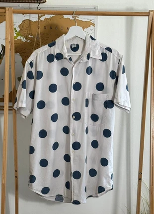 Chemise vintage blanche à pois bleu (un peu délavé) 100% coton Taille 38/40, marca: Vintage Dressing, estado: Satisfatório, tamanho: M, €12.00, €13.30 inclui Proteção do Comprador Pro