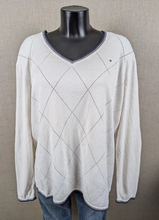 Tommy Hilfiger | Pull col V Blanc logo brodé Taille XXL |TH133, marke: Tommy Hilfiger, zustand: Gut, größe: XXL / 44 / 16, 10,90 €, 12,15 € inklusive Vinted-Käuferschutz