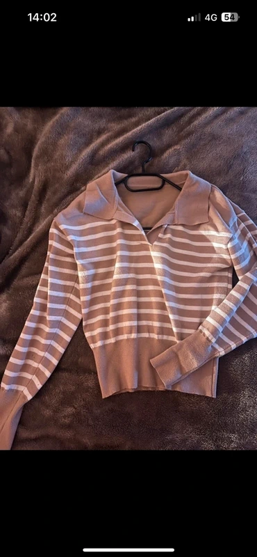 pull col v à rayures beige marron clair et blanc - photo numéro 6