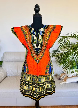 Boutique zanzibar -Robe africaine traditionnelle wax orange-bleu-noir (Taille unique), marke: Unique, zustand: Sehr gut, größe: Einheitsgröße, 15,00 €, 16,45 € inklusive Vinted-Käuferschutz