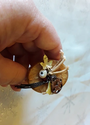 Belle bague ajustable Nature Bijoux bois marron clair + breloques, brand: Nature Bijoux, condition: Very good, size: Adjustable, €8.00, €9.10 includes Buyer Protection