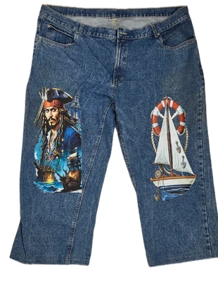 Pant jean pirate des Caraïbes custom vintage 2000s streetwear denim bleu marine artwear, brand: Vintage Dressing, condition: Very good, size: XXL, €25.00, €26.95 includes Buyer Protection