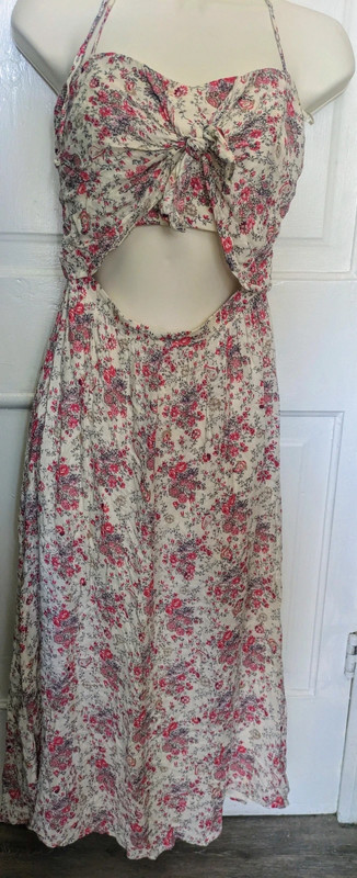 WAYF Pink Floral Boned Tie Halter Maxi Dress XS 5