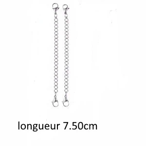 chainettes d'extension 7.50cm double fermoir mousqueton à chaque extrémité acier inoxydable argent, marque: Mousqueton, état: Neuf avec étiquette, 2,50 €, 3,33 € Protection acheteurs incluse
