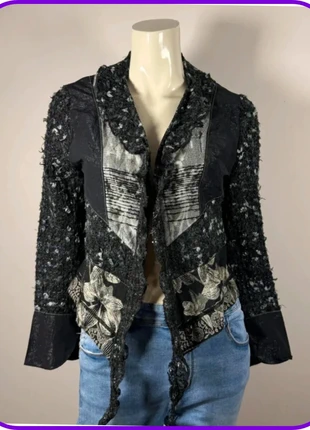 Black textured floral cardigan for women, artistic patchwork design, size 38, marca: Vintage Dressing, estado: Muito bom, tamanho: M / 38 / 10, €19.90, €21.60 inclui Proteção do Comprador