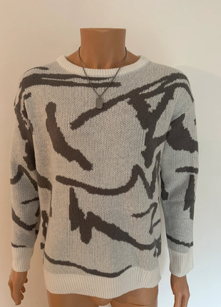 Pull vintage Y2K - Blanc et gris avec motifs - Taille M - Pullover - Maglione - Suéter - Pulôver, marque: y2k, état: Très bon état, taille: M, 9,90 €, 11,10 € Protection acheteurs incluse