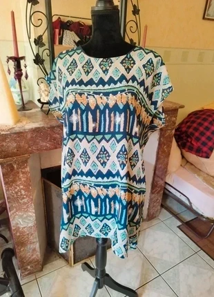 Robe beige verte manches courtes aztèque vintage S/36 green aztec print dress y2k retro alt, état: Très bon état, taille: S / 36 / 8, 13,00 €, 14,35 € Protection acheteurs incluse