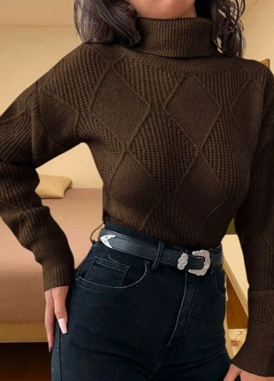 Pull Tricot Col Montant Manches Longues Minimaliste Décontracté - Marron Foncé T. S, marke: Belle d’Azur, zustand: Sehr gut, größe: S / 36 / 8, 35,00 €, 37,45 € beinhaltet Vinted-Käuferschutz Pro