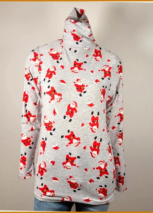 Dancing Santa turtleneck top for women, fun festive style, marke: Noël, zustand: Gut, größe: S / 36 / 8, 7,90 €, 9,00 € inklusive Vinted-Käuferschutz