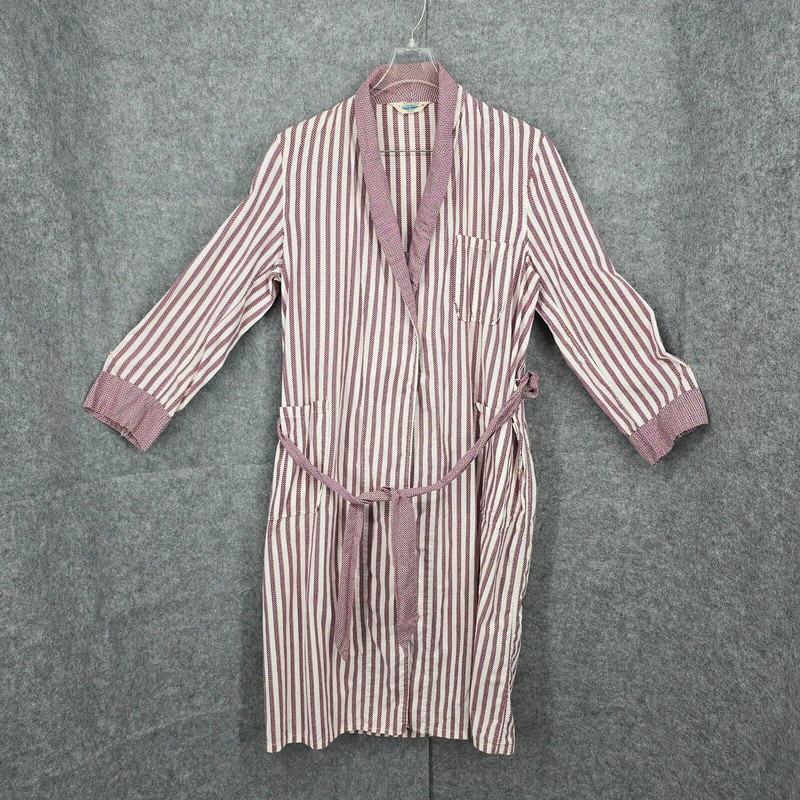 Vintage Sears Pilgrim Striped Robe 36/38 Red White Belt Collar Pockets Wash & We 1