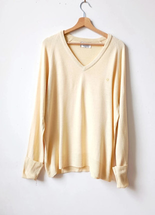 Pull col V Dior jaune beurre M Vintage made in USA Preppy Pastel, marque: Dior, état: Bon état, taille: M, 55,00 €, 58,45 € Protection acheteurs (Pro) incluse