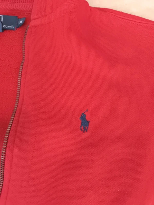 Sweat capuche zippé Ralph Lauren homme M rouge logo marine excellent état - photo numéro 3