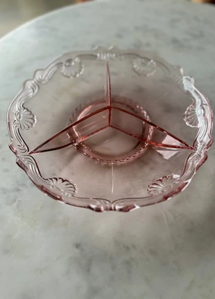 Vintage Roze schaal met 3 vakken, Leaf Rays-stijl, état: Très bon état, 27,50 €, 29,58 € Protection acheteurs incluse