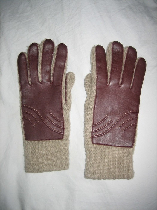paire de gants Aria,tricotée acrylique et empiècements synthétiques surpiqués beige bordeau taille M 2