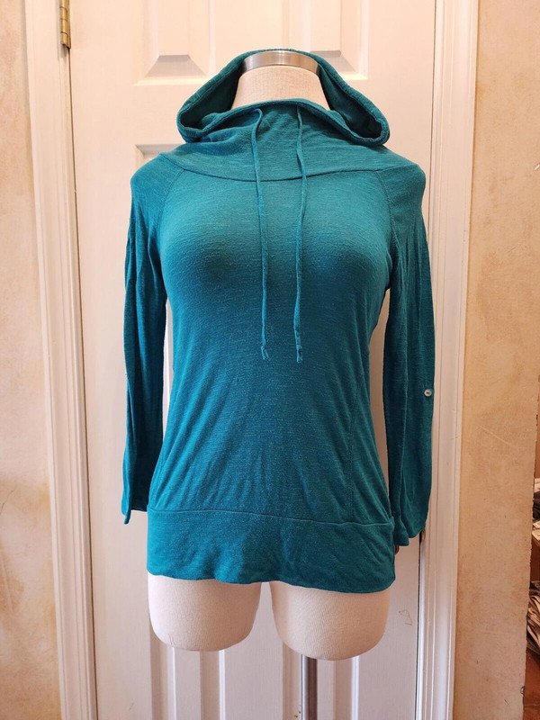 Neon Soul 3/4 Sleeve Hooded Cowl Neck Shirt Teal Size Large 1