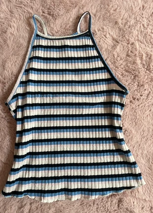Blue, pink, black and white striped racer tank top, brand: Primark, condition: Very good, size: M / UK 12-14, £2.50, £3.33 includes Buyer Protection