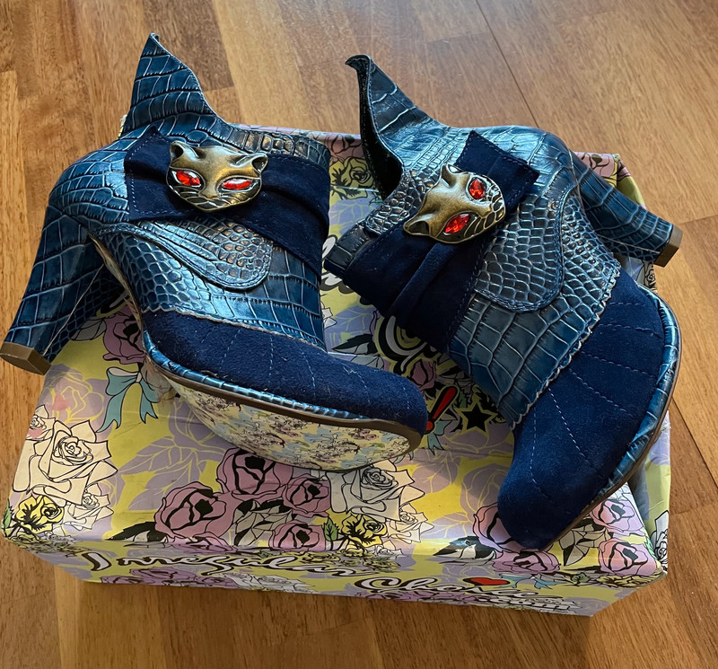 Blue Irregular Choice brand new cat ankle boots size 5