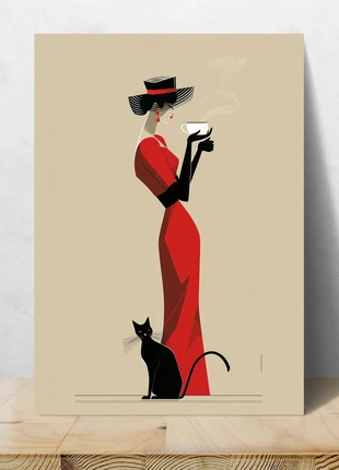 Poster Signora Fumatrice e Gatto – 28,7 × 20 cm, marque: CAT, état: Neuf sans étiquette, 7,95 €, 9,05 € Protection acheteurs (Pro) incluse