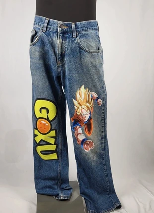 Jean baggy Goku Dragon Ball Z custom vintage 90s streetwear rétro USA fit 32x30, brand: Dragon Ball, condition: Very good, size: L, €39.00, €41.65 includes Buyer Protection